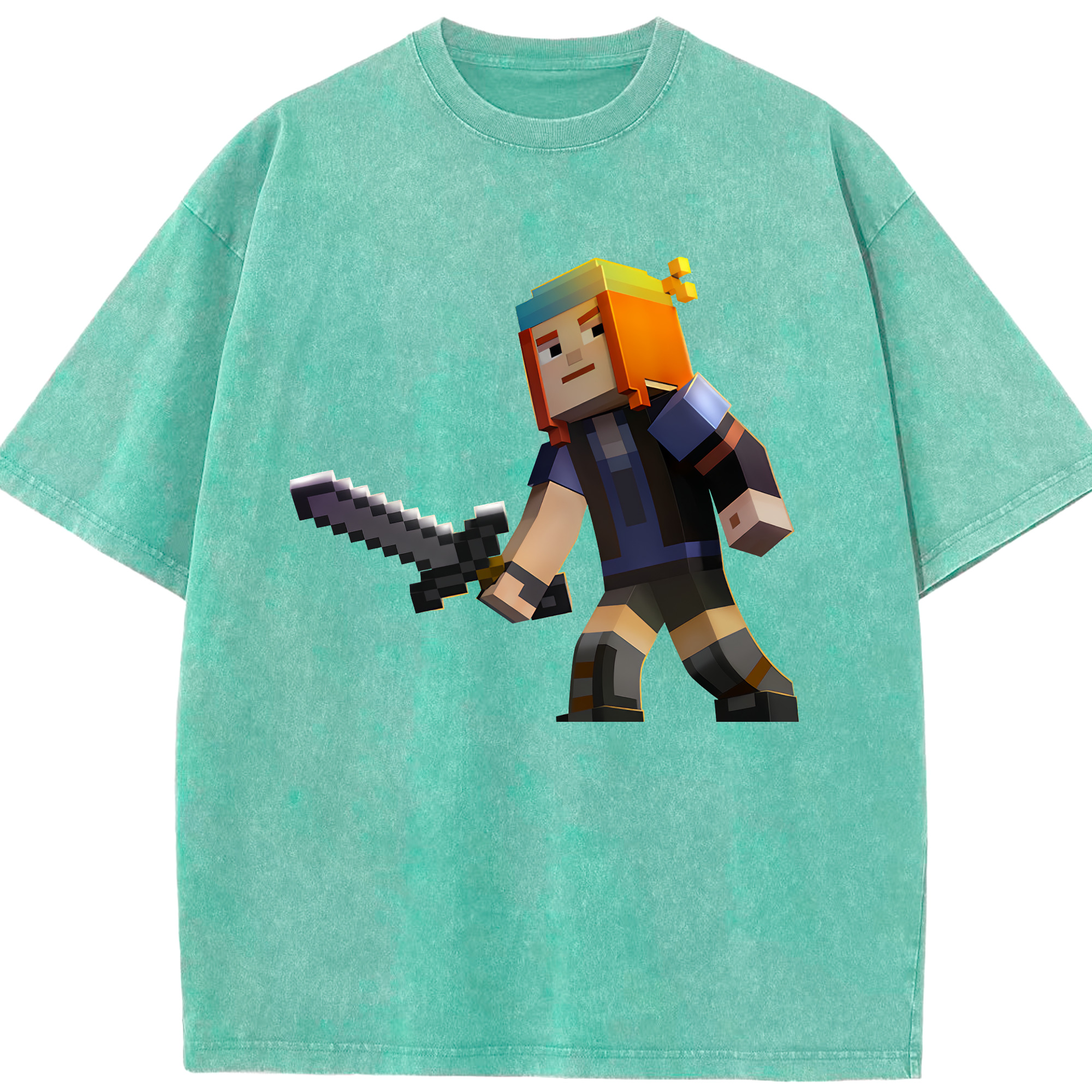 （画像用） マインクラフト ブロックの世界 Minecraft MC Block world 綿100% ヴィンテージ風 半袖Tシャツ（フロントプリント）